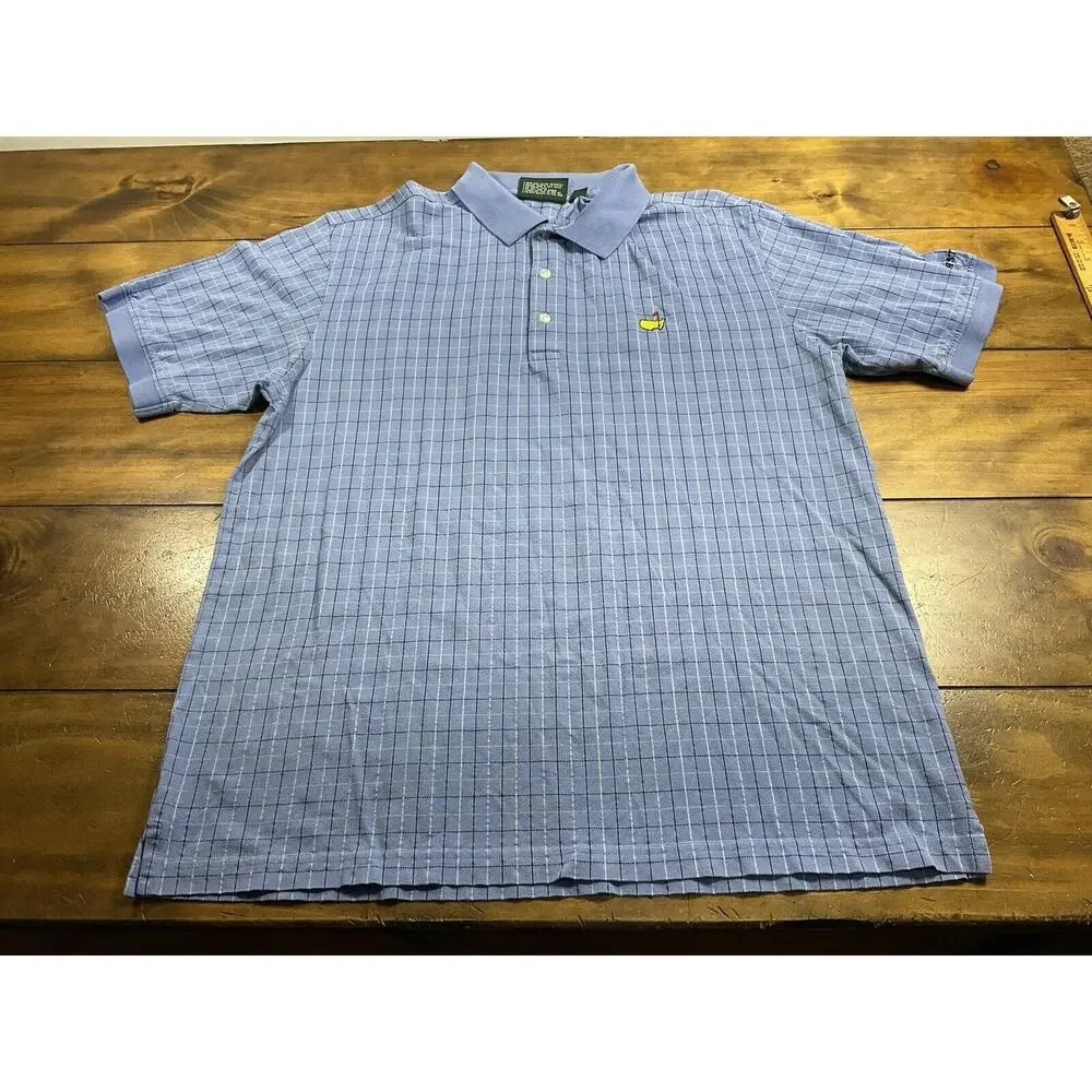 Masters Collection 60s Two Ply Mercerized Men's Large Blue Check Polo Shirt